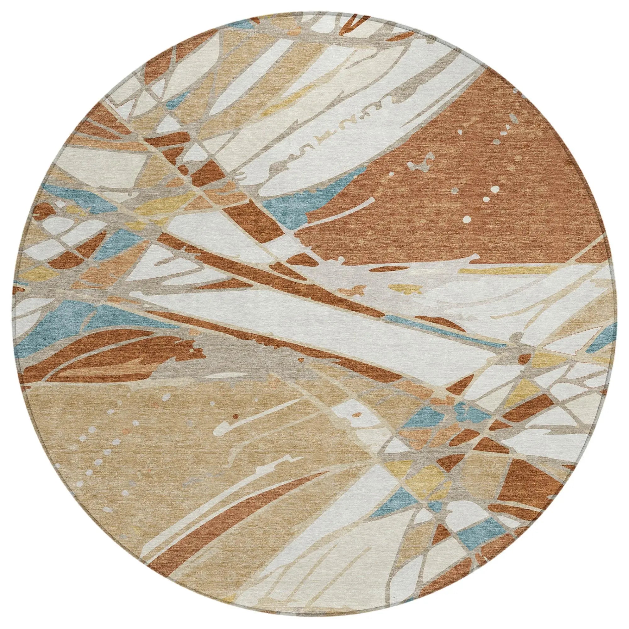 8' Rust And Orange Round Abstract Washable Indoor Outdoor Area Rug Homeroots Outdoor