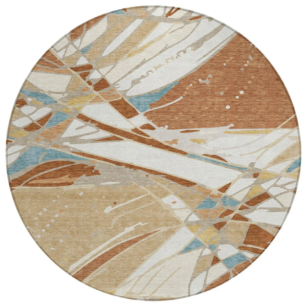 8' Rust And Orange Round Abstract Washable Indoor Outdoor Area Rug Homeroots Outdoor