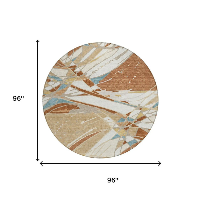 8' Rust And Orange Round Abstract Washable Indoor Outdoor Area Rug Homeroots Outdoor