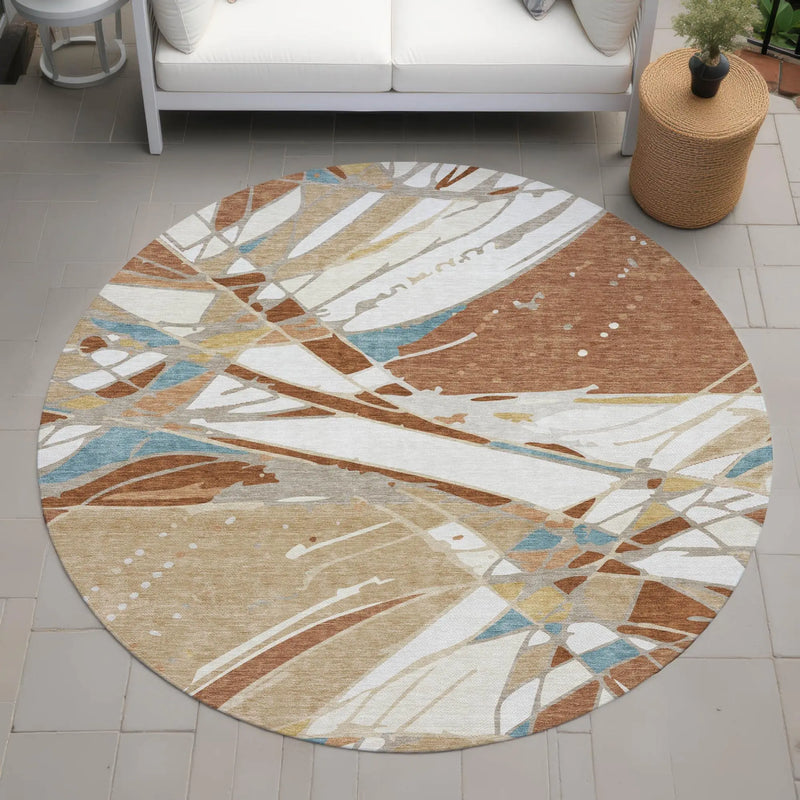 8' Rust And Orange Round Abstract Washable Indoor Outdoor Area Rug Homeroots Outdoor
