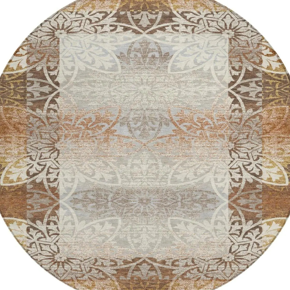 8' Rust And Orange Round Oriental Washable Indoor Outdoor Area Rug Homeroots Outdoor