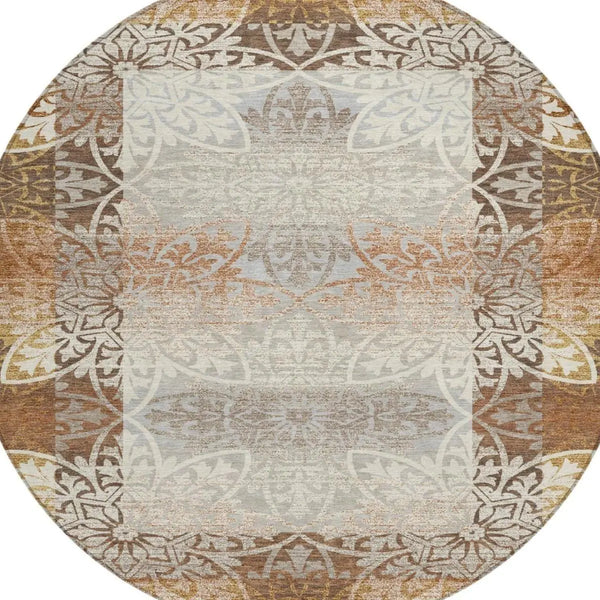 8' Rust And Orange Round Oriental Washable Indoor Outdoor Area Rug Homeroots Outdoor