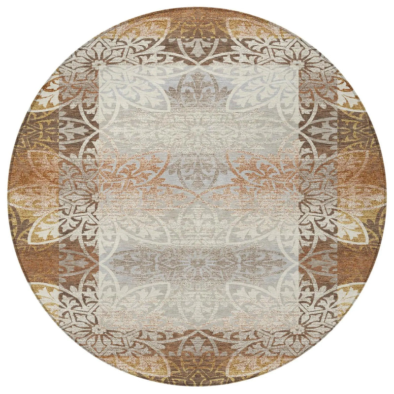 8' Rust And Orange Round Oriental Washable Indoor Outdoor Area Rug Homeroots Outdoor