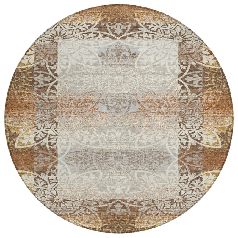 8' Rust And Orange Round Oriental Washable Indoor Outdoor Area Rug Homeroots Outdoor