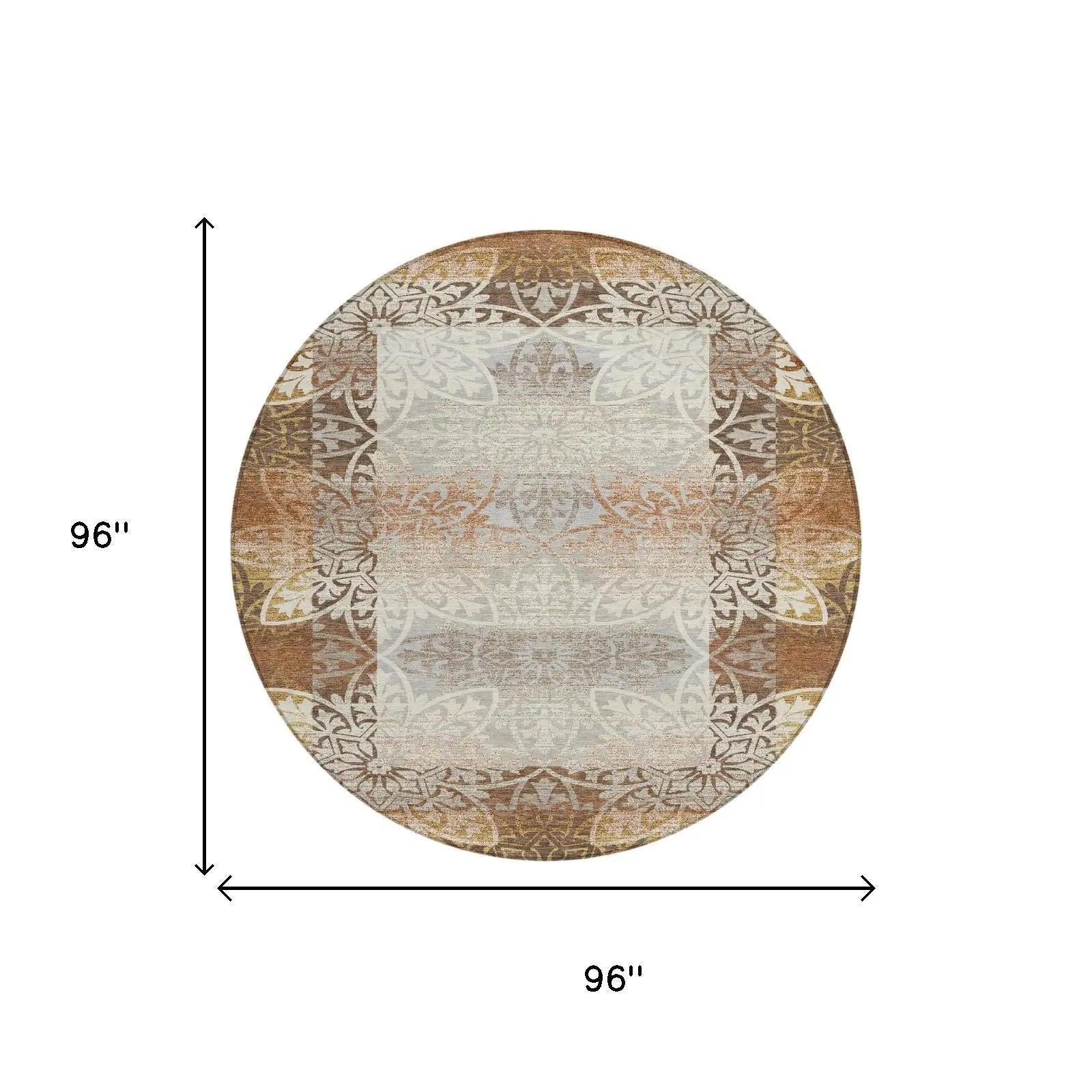 8' Rust And Orange Round Oriental Washable Indoor Outdoor Area Rug Homeroots Outdoor