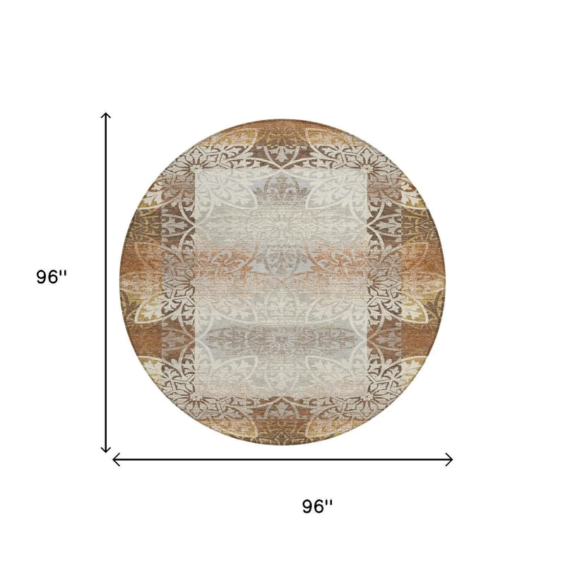 8' Rust And Orange Round Oriental Washable Indoor Outdoor Area Rug Homeroots Outdoor