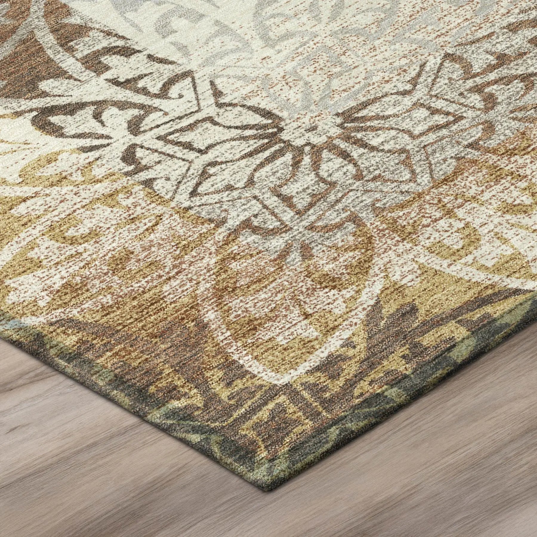 8' Rust And Orange Round Oriental Washable Indoor Outdoor Area Rug Homeroots Outdoor