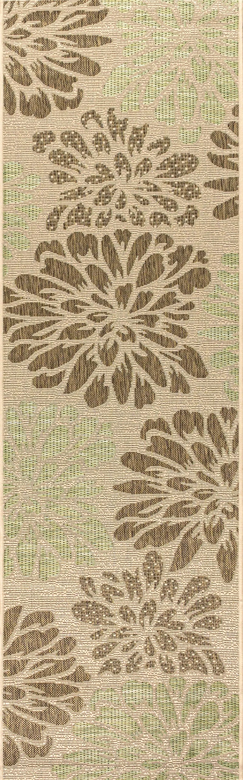 8' Sage And Brown Floral Indoor Outdoor Runner Rug Homeroots Outdoor