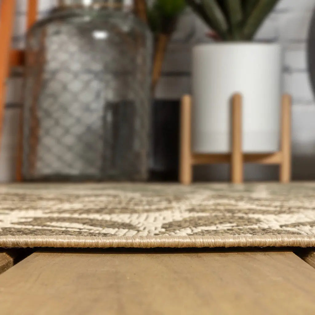 8' Sage And Brown Floral Indoor Outdoor Runner Rug Homeroots Outdoor