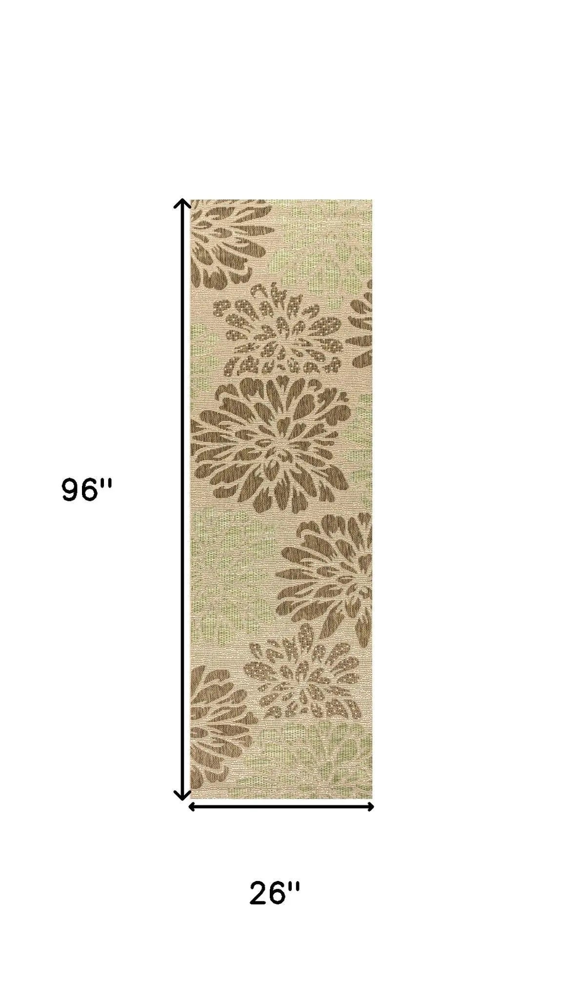 8' Sage And Brown Floral Indoor Outdoor Runner Rug Homeroots Outdoor