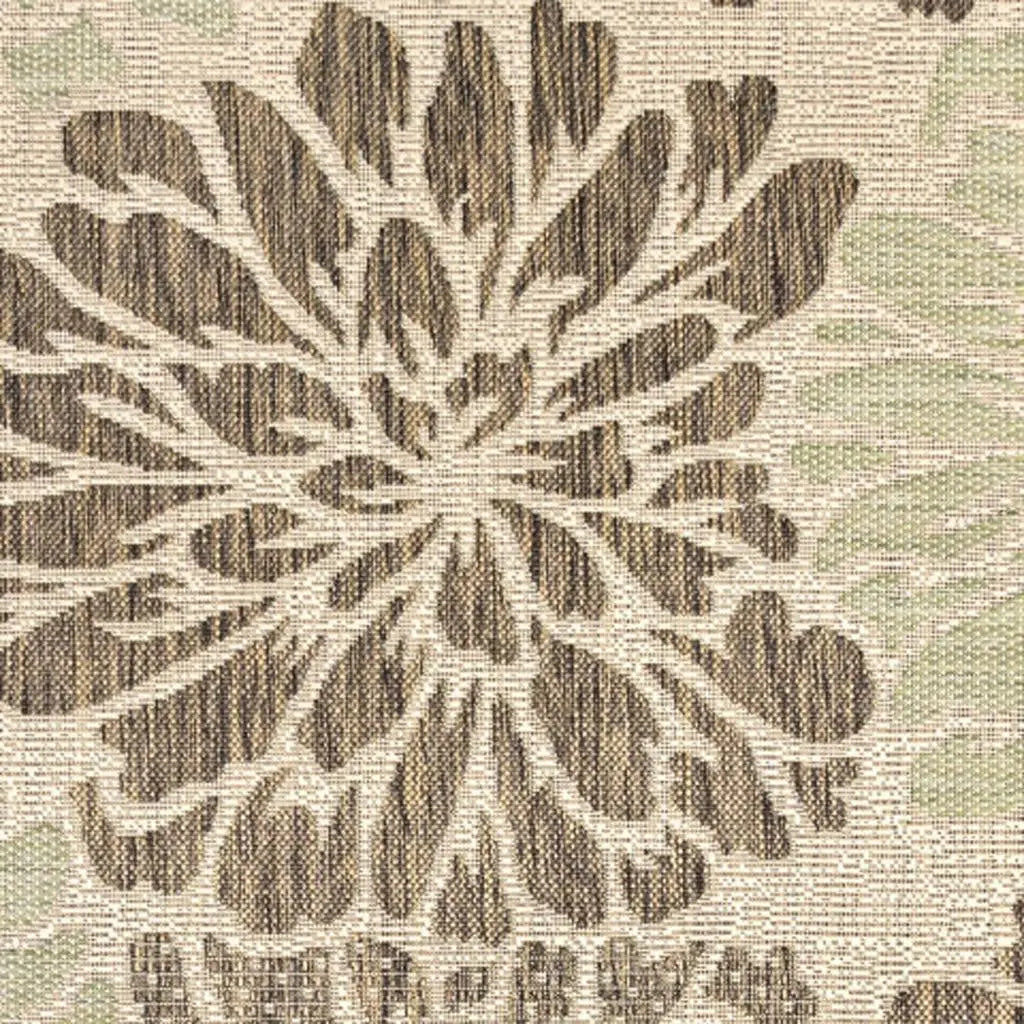 8' Sage And Brown Square Floral Indoor Outdoor Area Rug Homeroots Outdoor