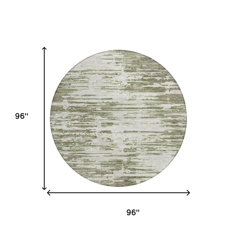 8' Sage And Green Round Abstract Washable Indoor Outdoor Area Rug Homeroots Outdoor
