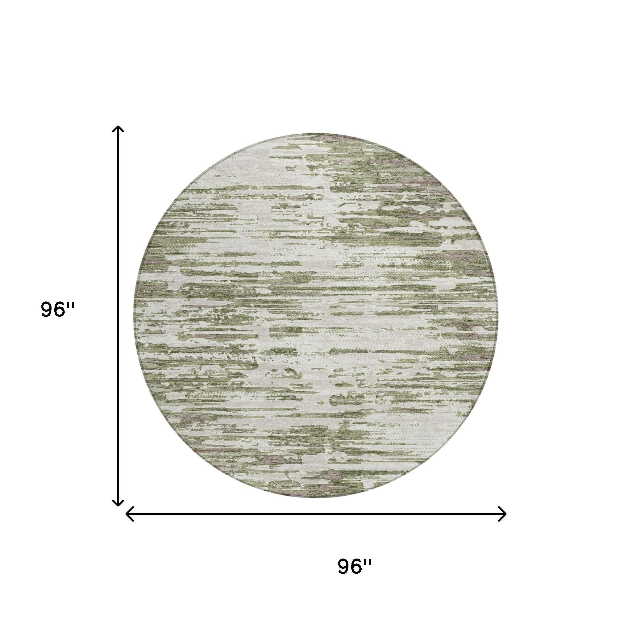 8' Sage And Green Round Abstract Washable Indoor Outdoor Area Rug Homeroots Outdoor