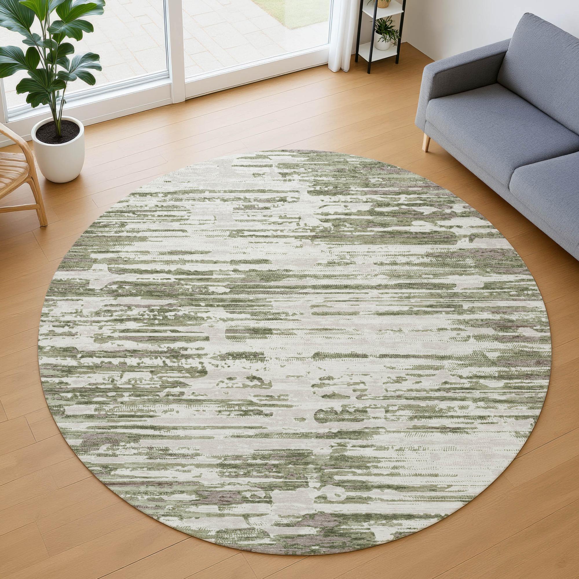 8' Sage And Green Round Abstract Washable Indoor Outdoor Area Rug Homeroots Outdoor