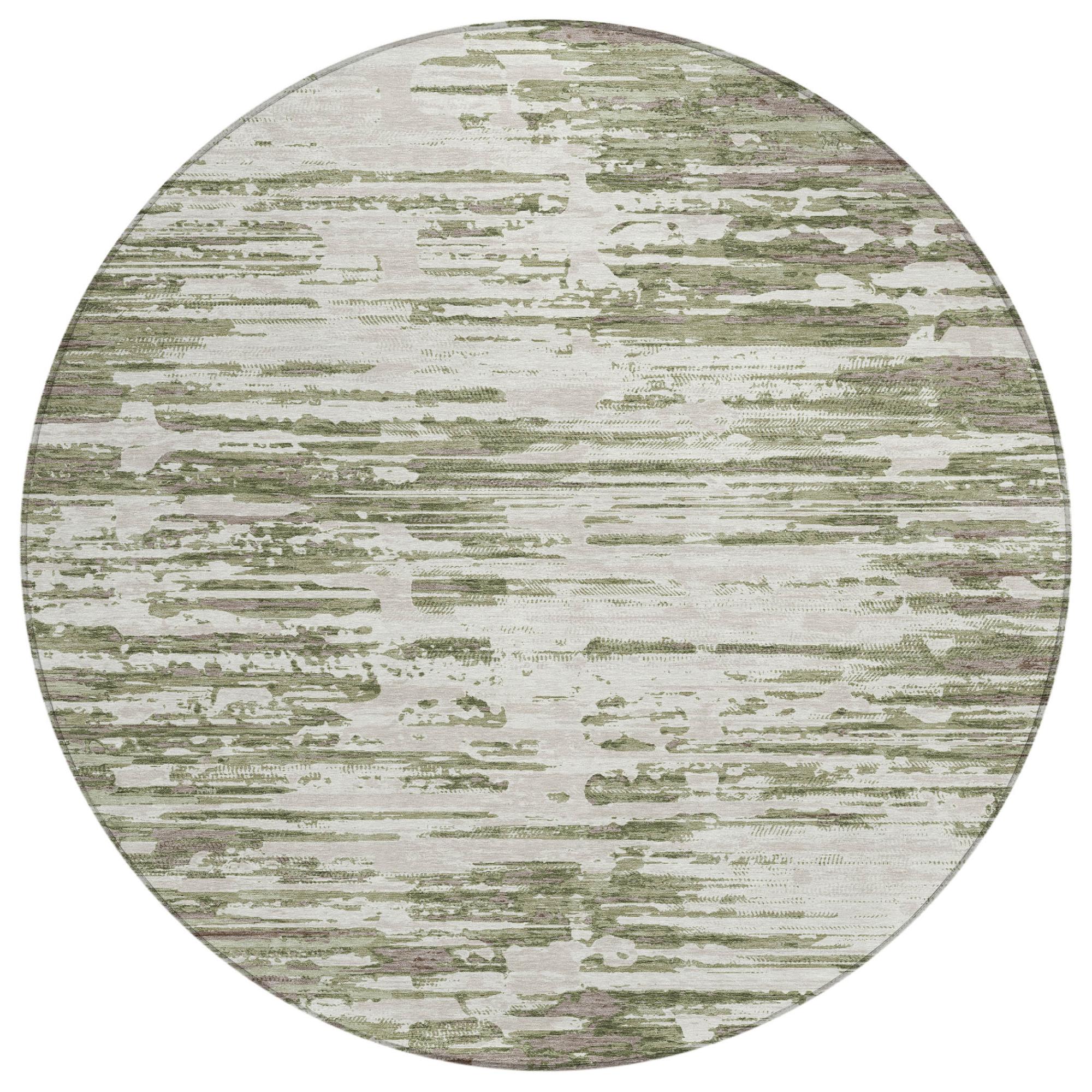 8' Sage And Green Round Abstract Washable Indoor Outdoor Area Rug Homeroots Outdoor