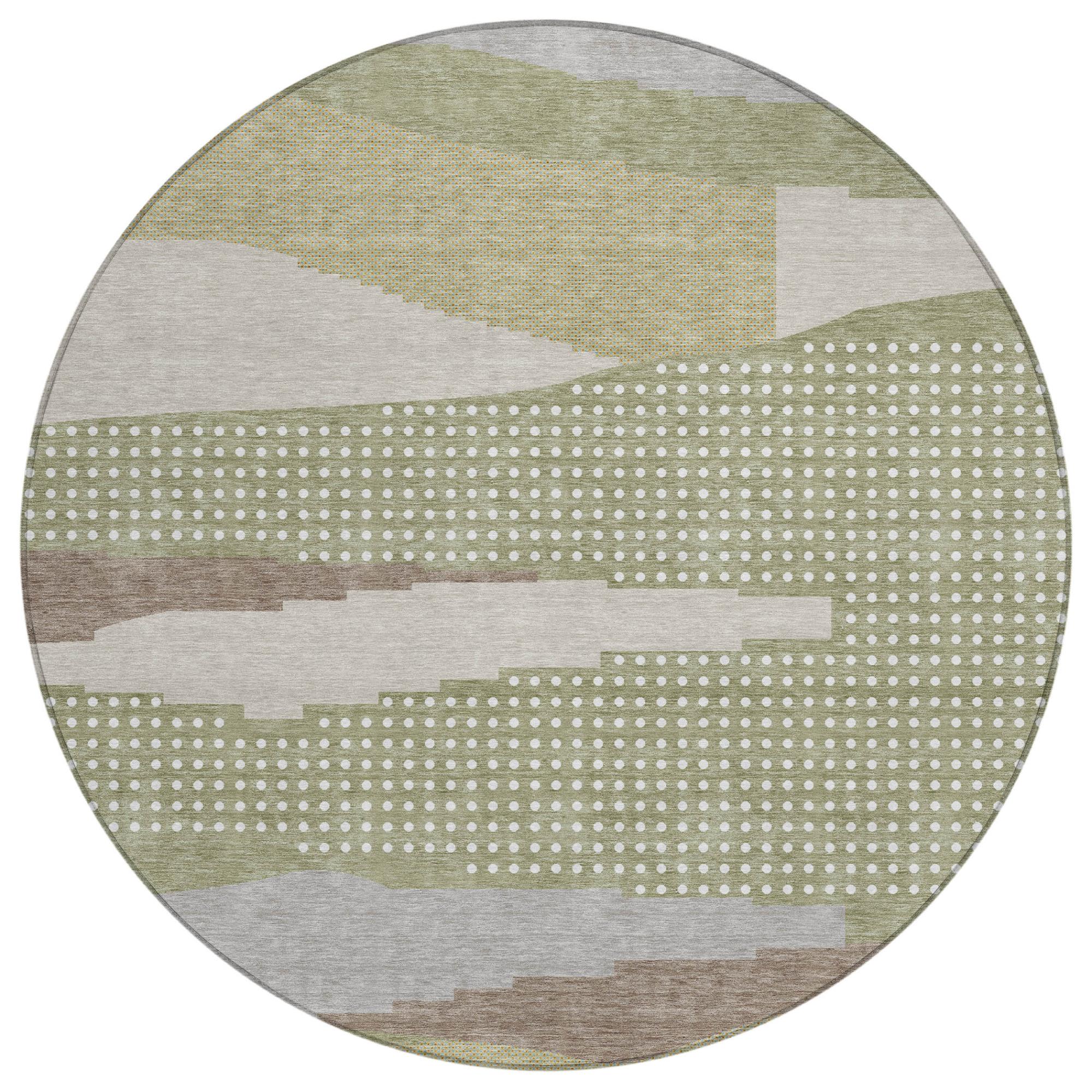 8' Sage And Green Round Abstract Washable Indoor Outdoor Area Rug Homeroots Outdoor
