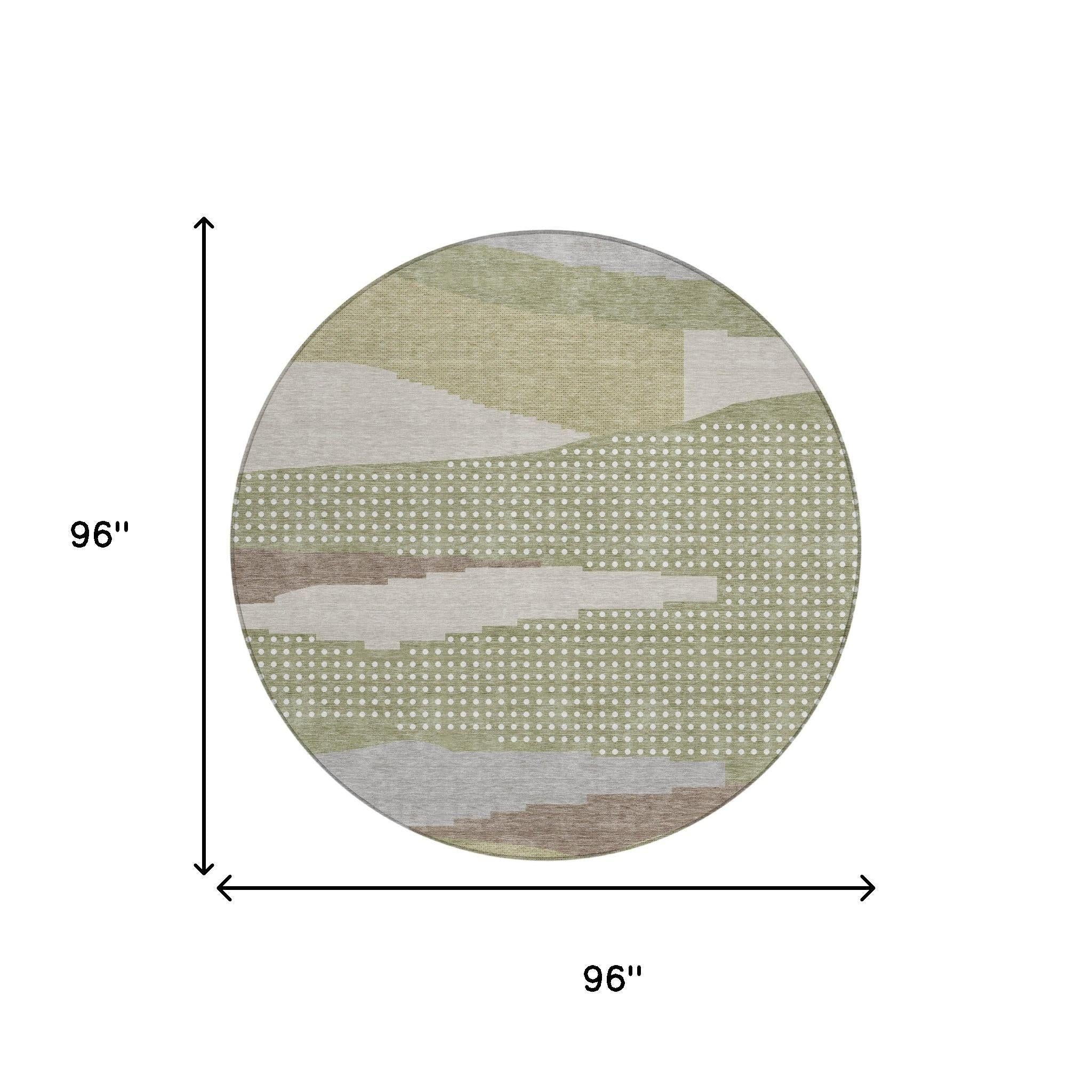 8' Sage And Green Round Abstract Washable Indoor Outdoor Area Rug Homeroots Outdoor