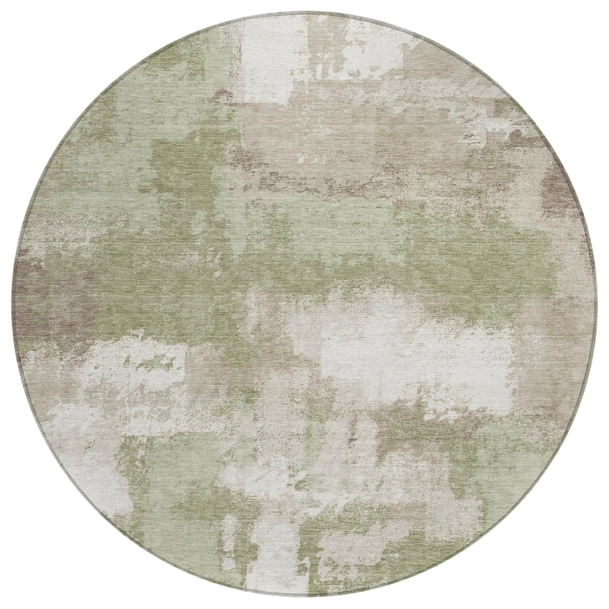 8' Sage And Green Round Abstract Washable Indoor Outdoor Area Rug Homeroots Outdoor