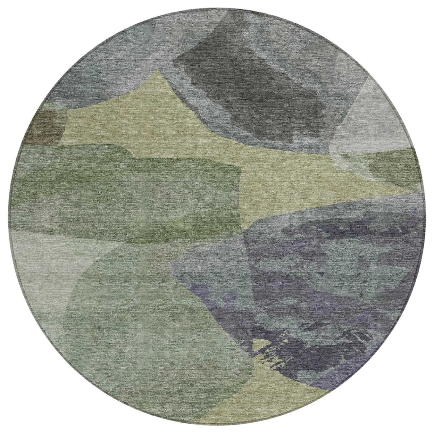 8' Sage And Green Round Abstract Washable Indoor Outdoor Area Rug Homeroots Outdoor