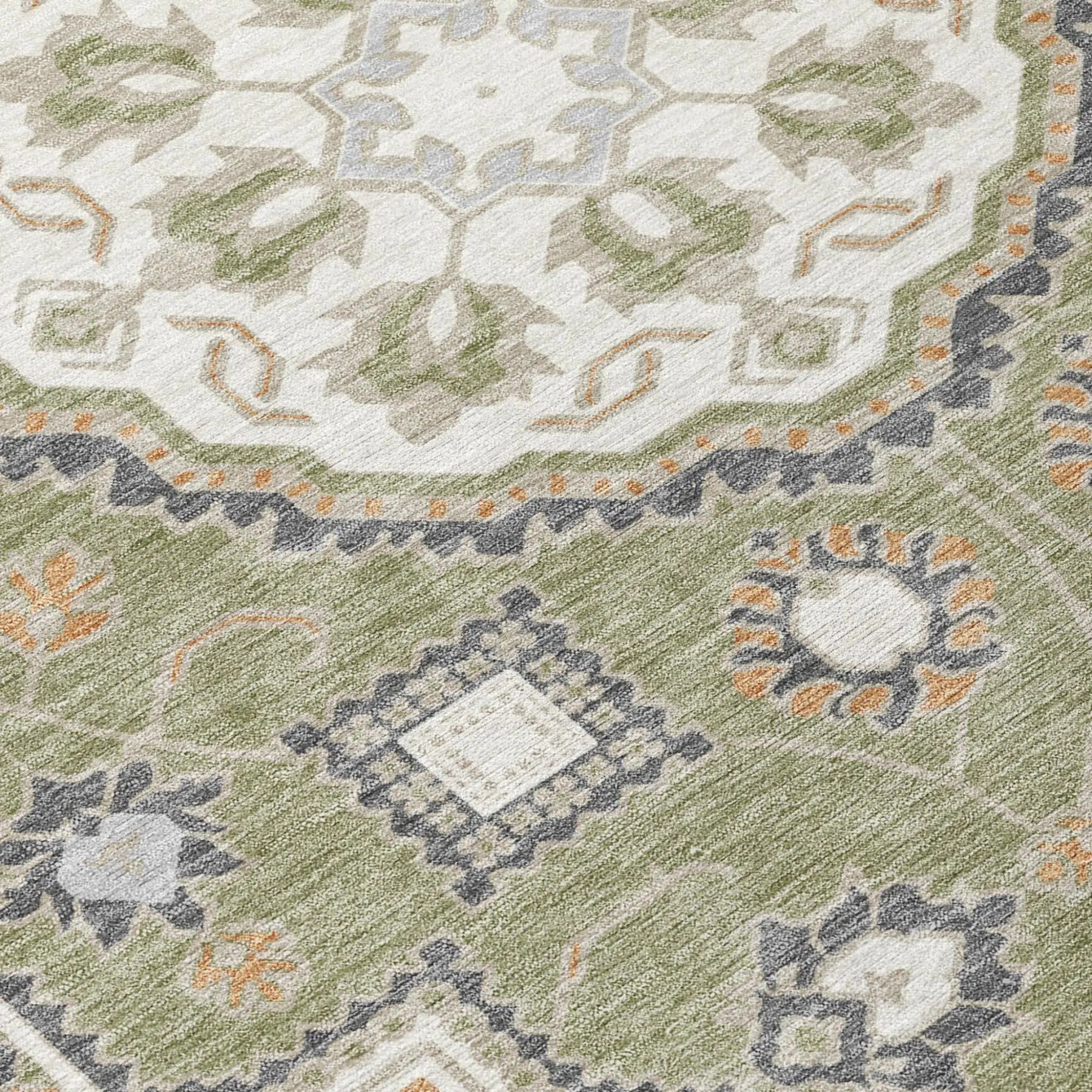 8' Sage And Green Round Floral Medallion Washable Indoor Outdoor Area Rug Homeroots Outdoor