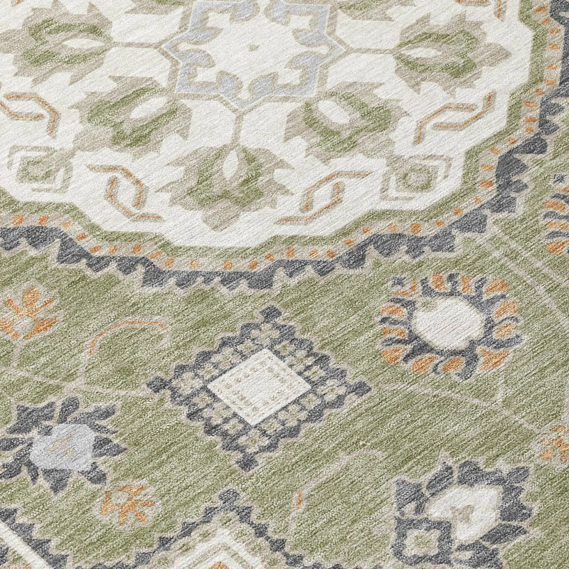 8' Sage And Green Round Floral Medallion Washable Indoor Outdoor Area Rug Homeroots Outdoor