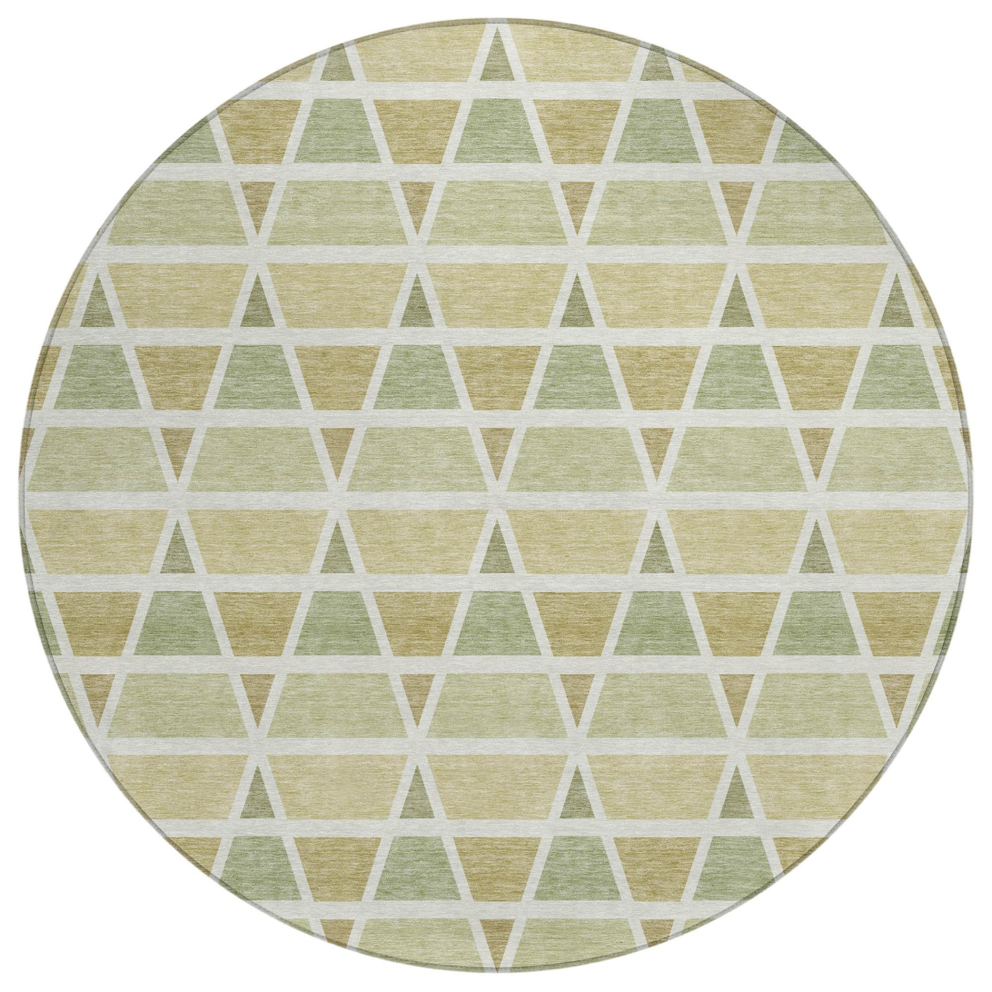8' Sage And Green Round Geometric Washable Indoor Outdoor Area Rug Homeroots Outdoor