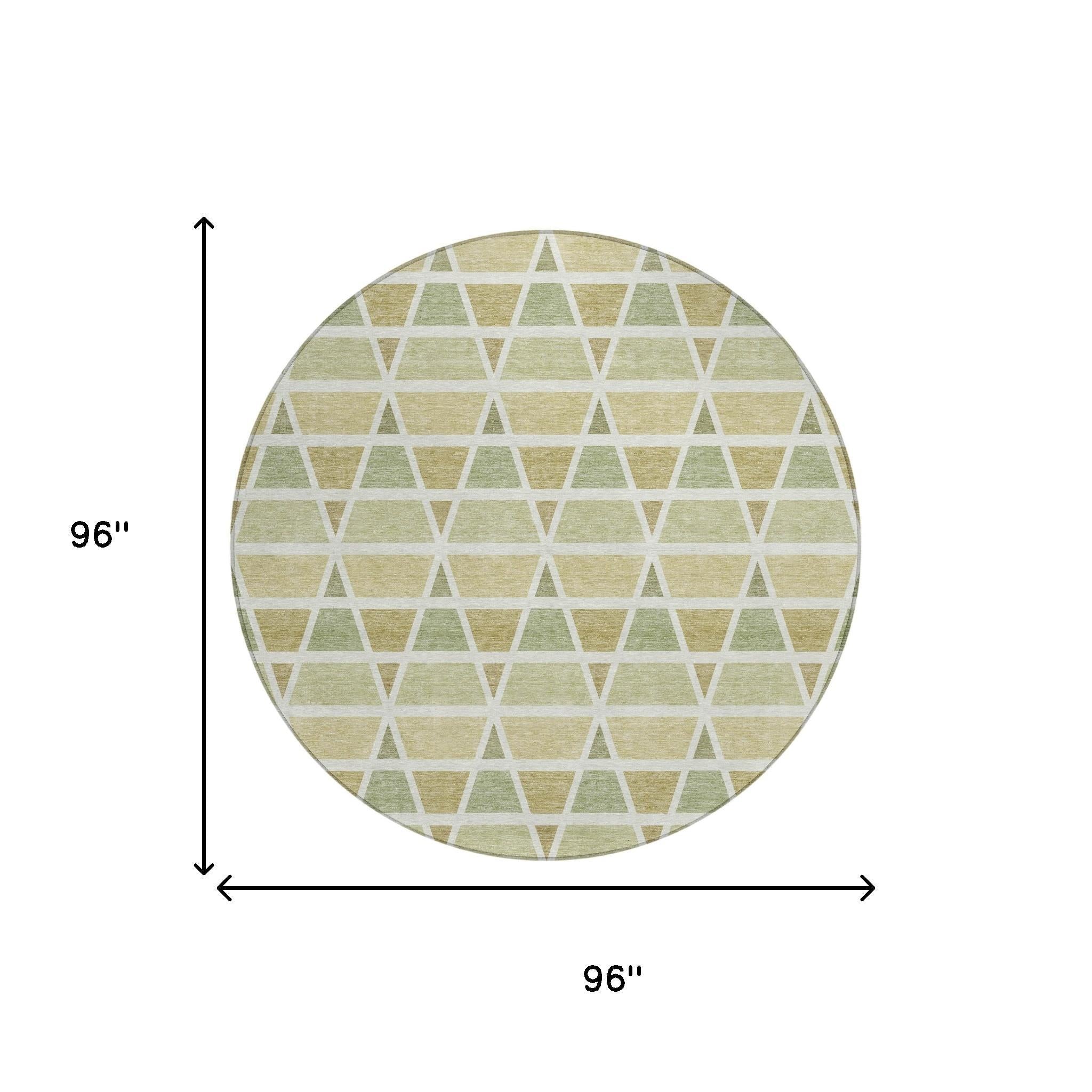 8' Sage And Green Round Geometric Washable Indoor Outdoor Area Rug Homeroots Outdoor