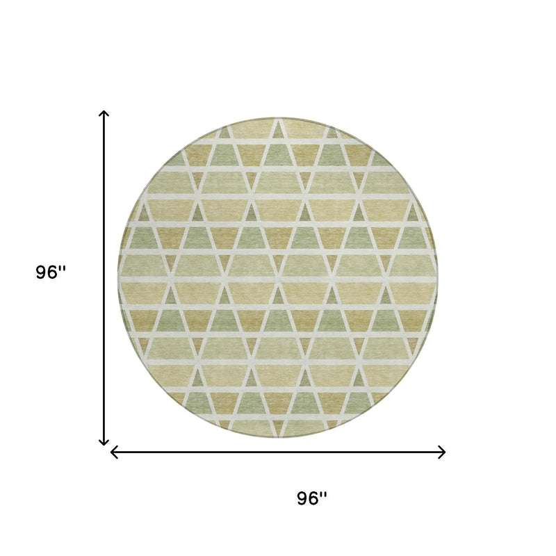 8' Sage And Green Round Geometric Washable Indoor Outdoor Area Rug Homeroots Outdoor