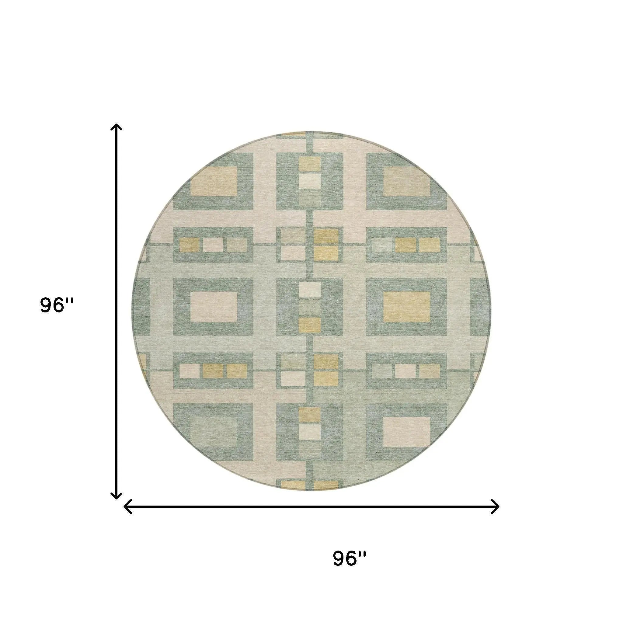 8' Sage And Green Round Geometric Washable Indoor Outdoor Area Rug Homeroots Outdoor