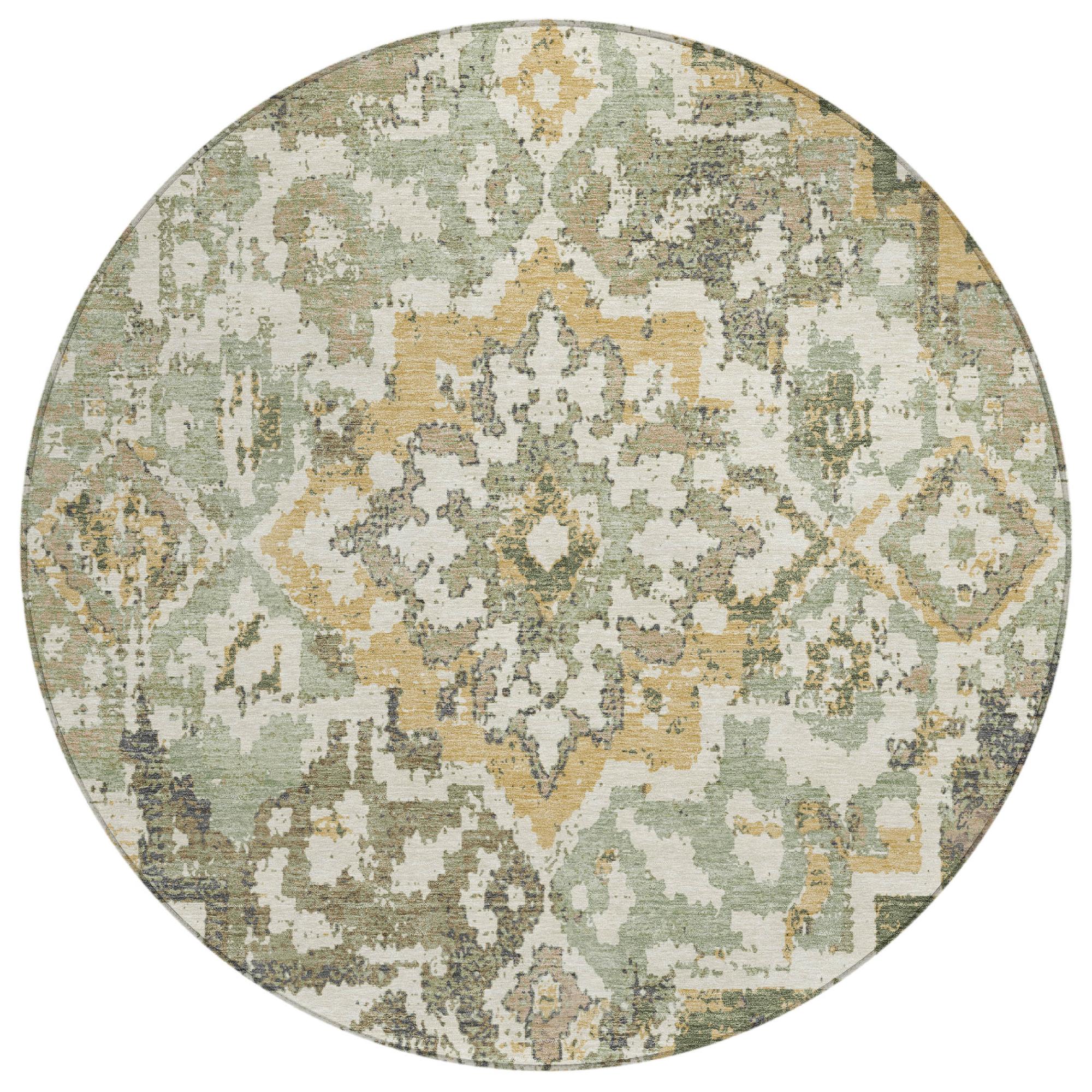 8' Sage And Green Round Medallion Washable Indoor Outdoor Area Rug Homeroots Outdoor