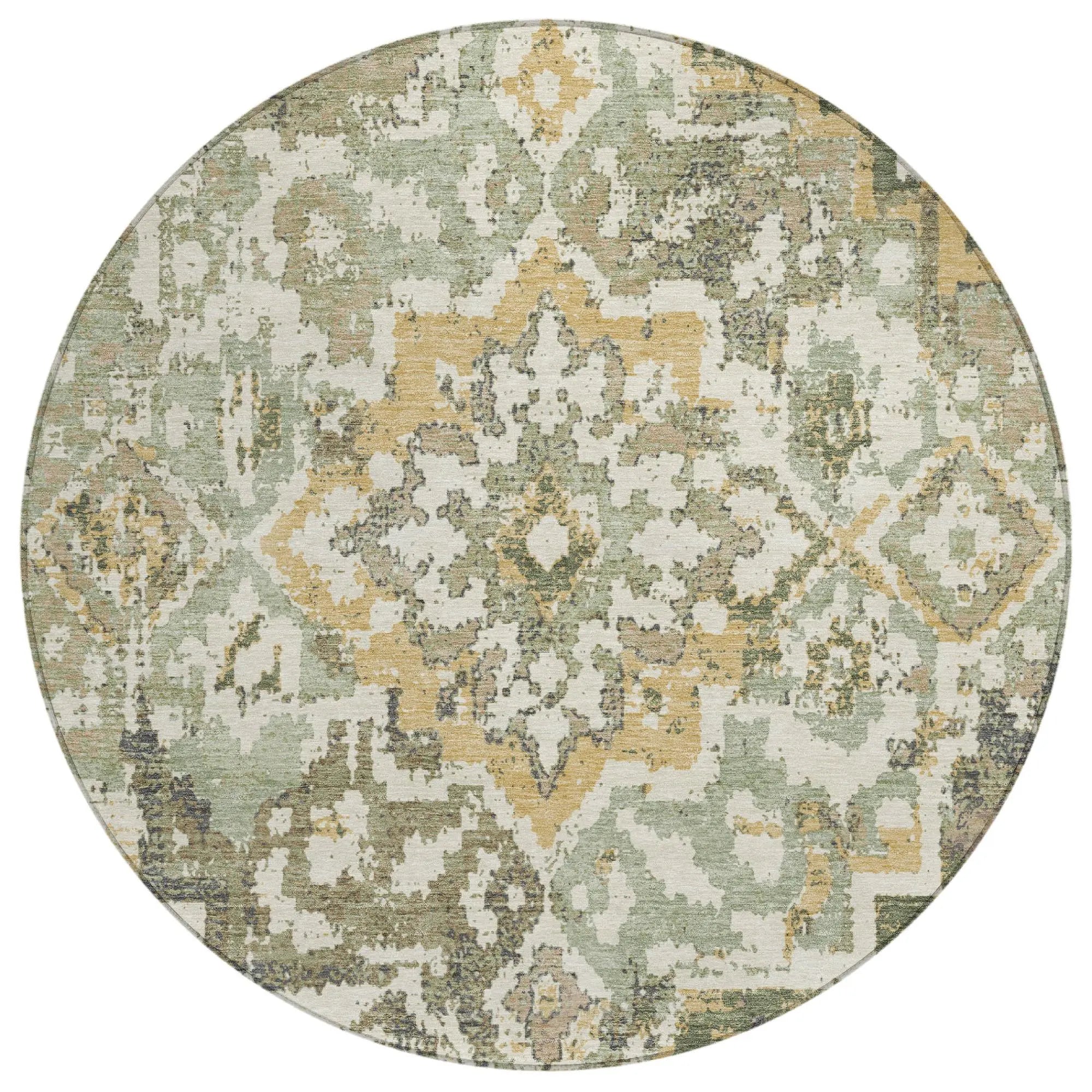 8' Sage And Green Round Medallion Washable Indoor Outdoor Area Rug Homeroots Outdoor