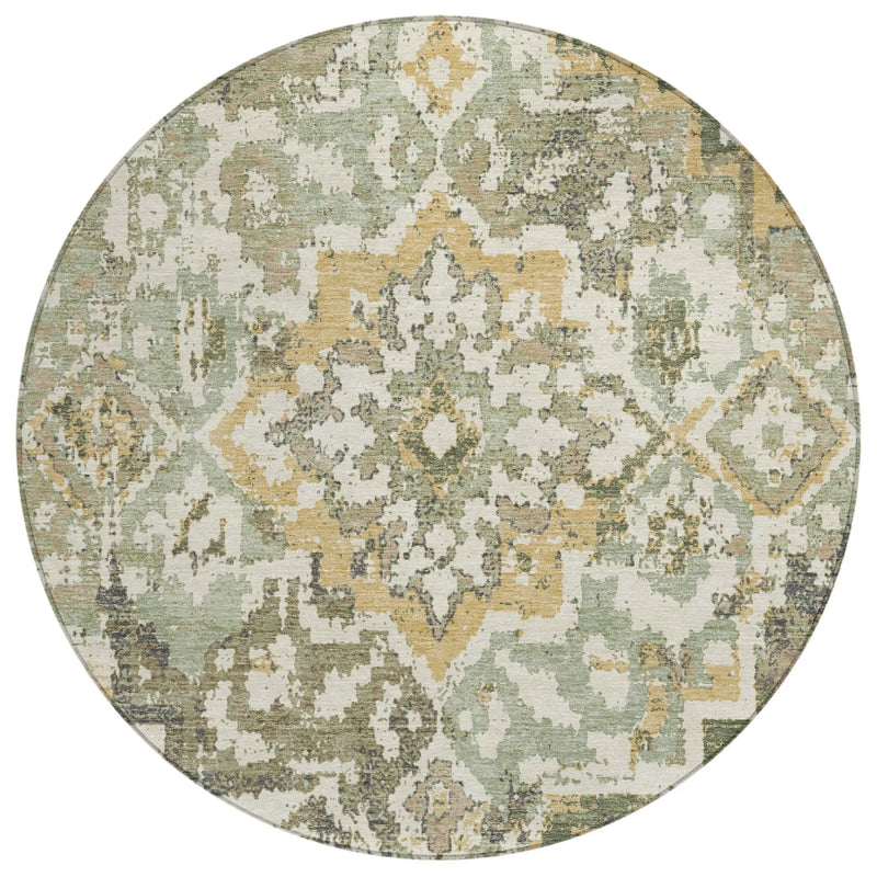 8' Sage And Green Round Medallion Washable Indoor Outdoor Area Rug Homeroots Outdoor