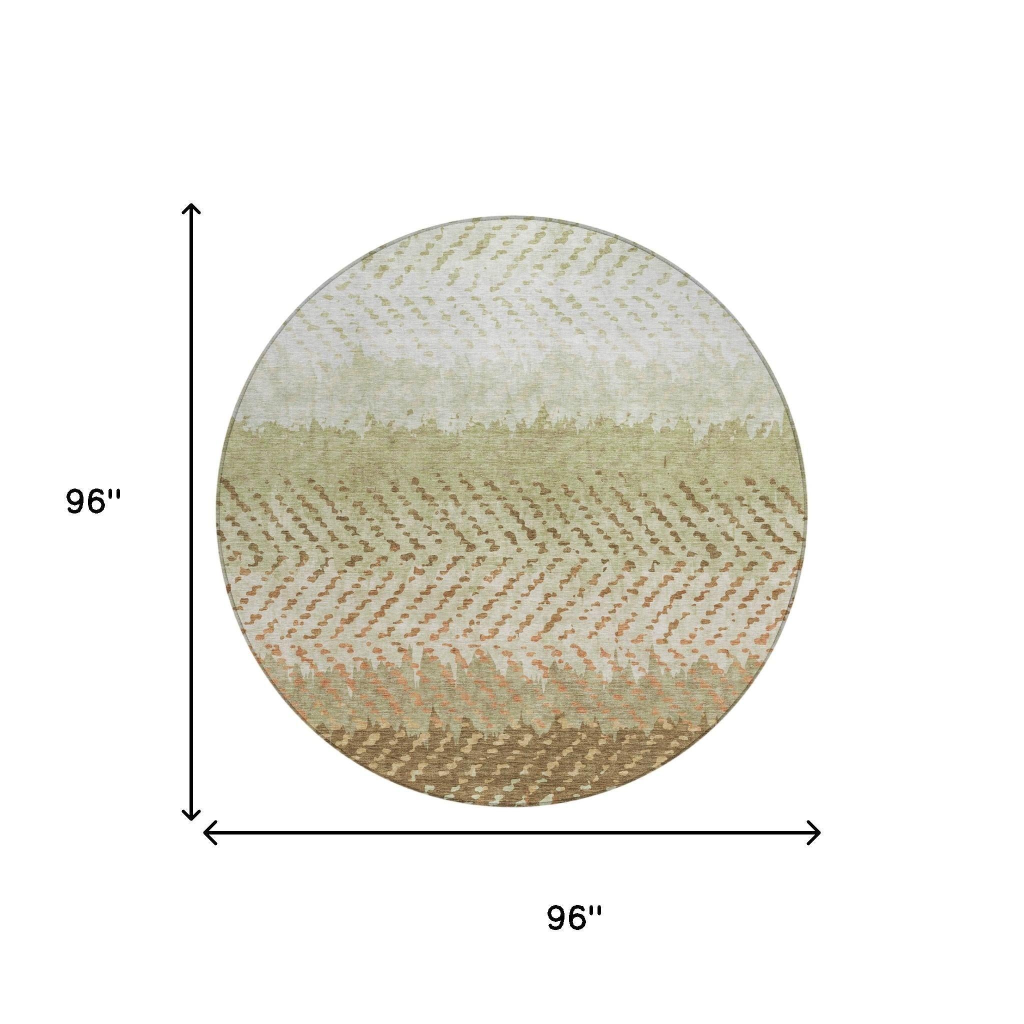 8' Sage And Green Round Striped Washable Indoor Outdoor Area Rug Homeroots Outdoor