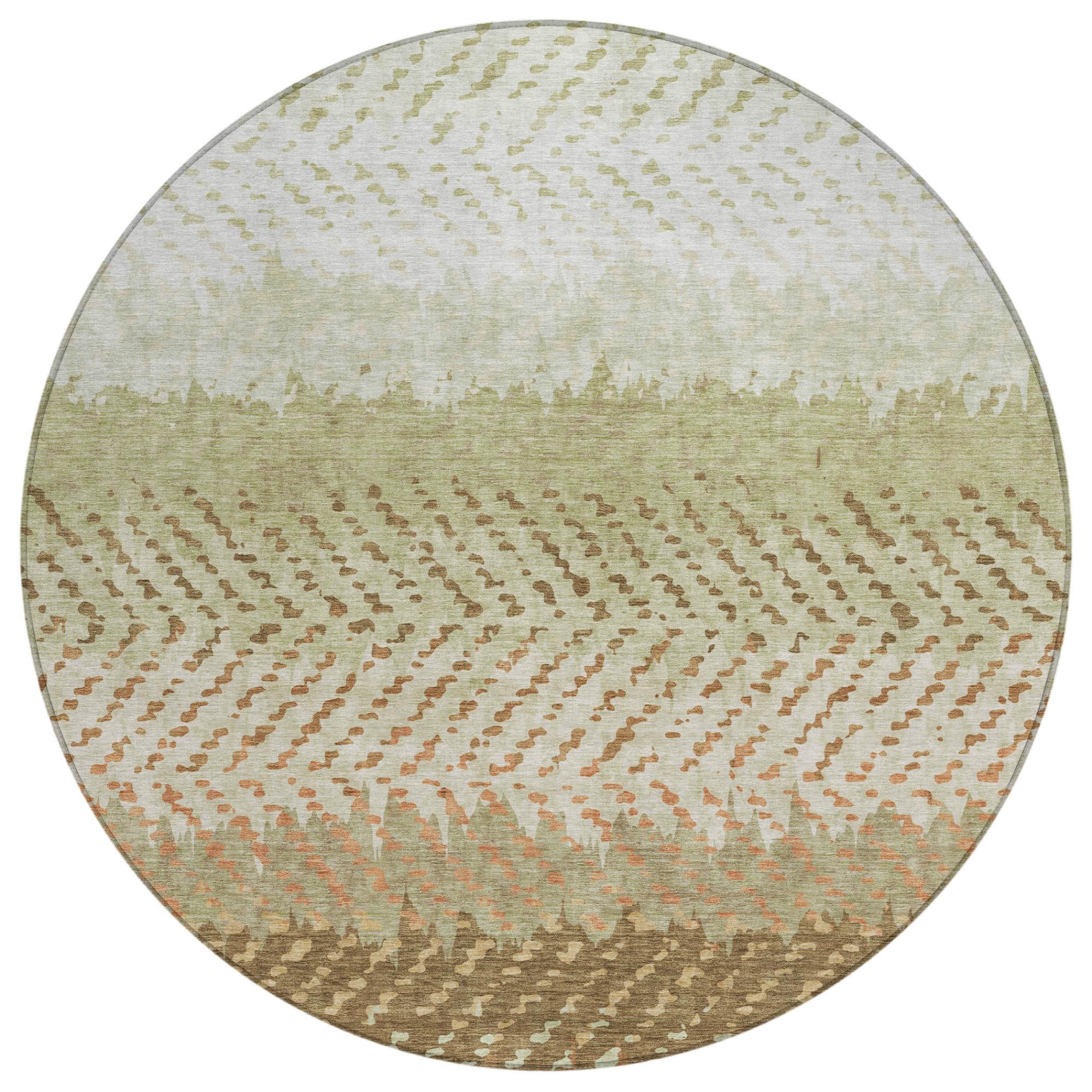 8' Sage And Green Round Striped Washable Indoor Outdoor Area Rug Homeroots Outdoor