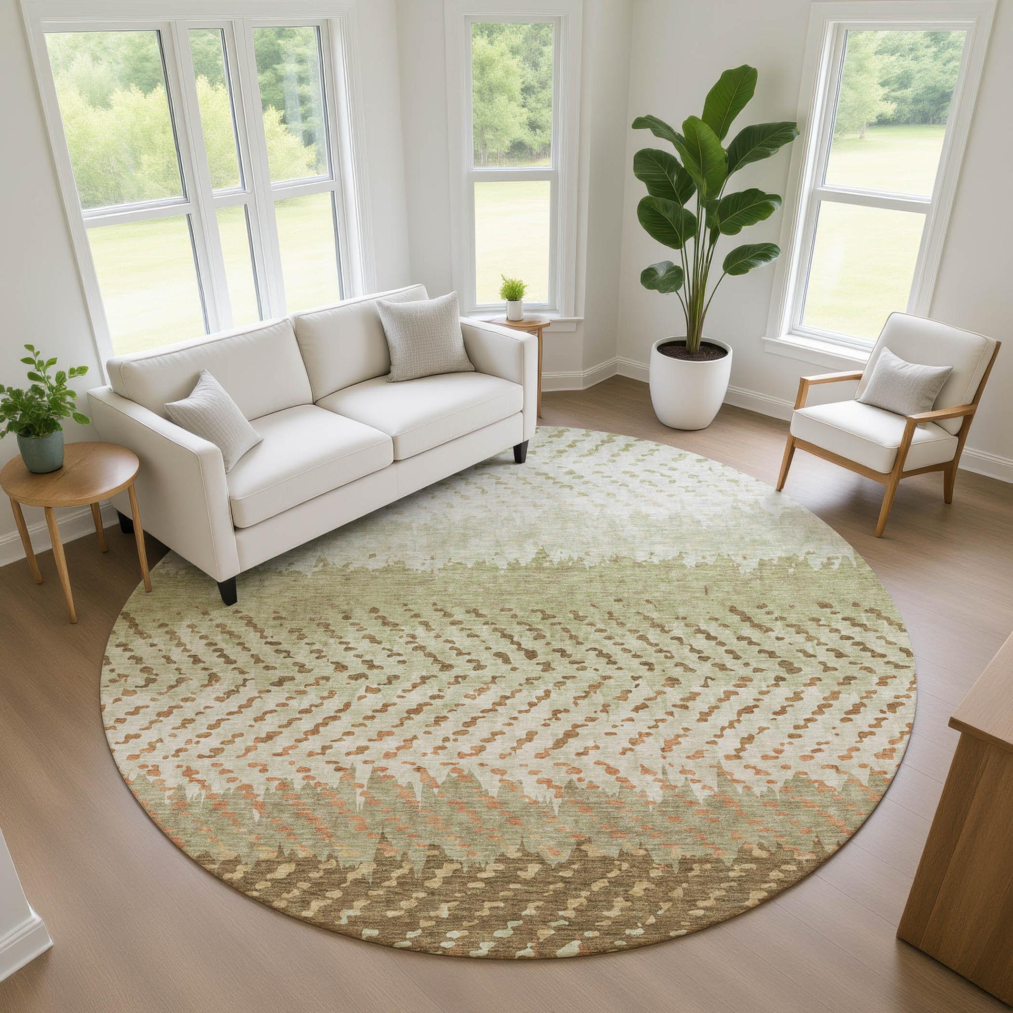 8' Sage And Green Round Striped Washable Indoor Outdoor Area Rug Homeroots Outdoor
