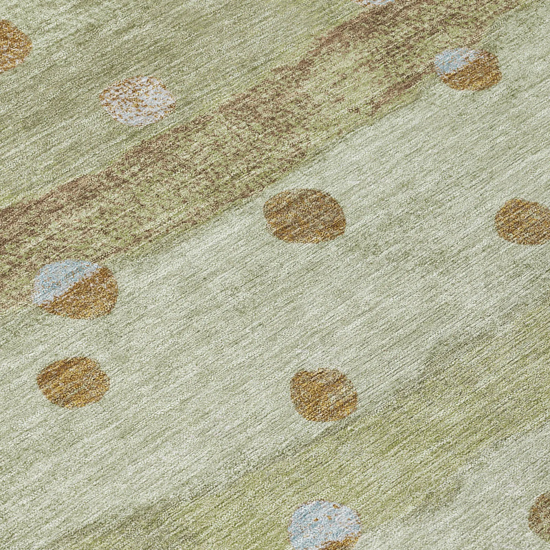8' Sage And Green Round Striped Washable Indoor Outdoor Area Rug Homeroots Outdoor