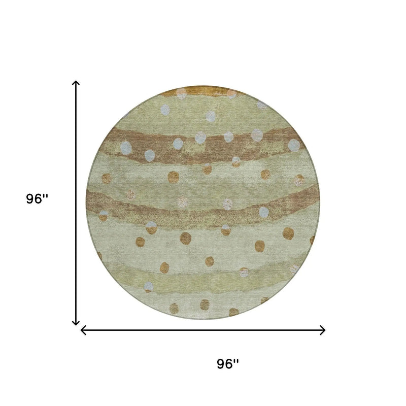 8' Sage And Green Round Striped Washable Indoor Outdoor Area Rug Homeroots Outdoor