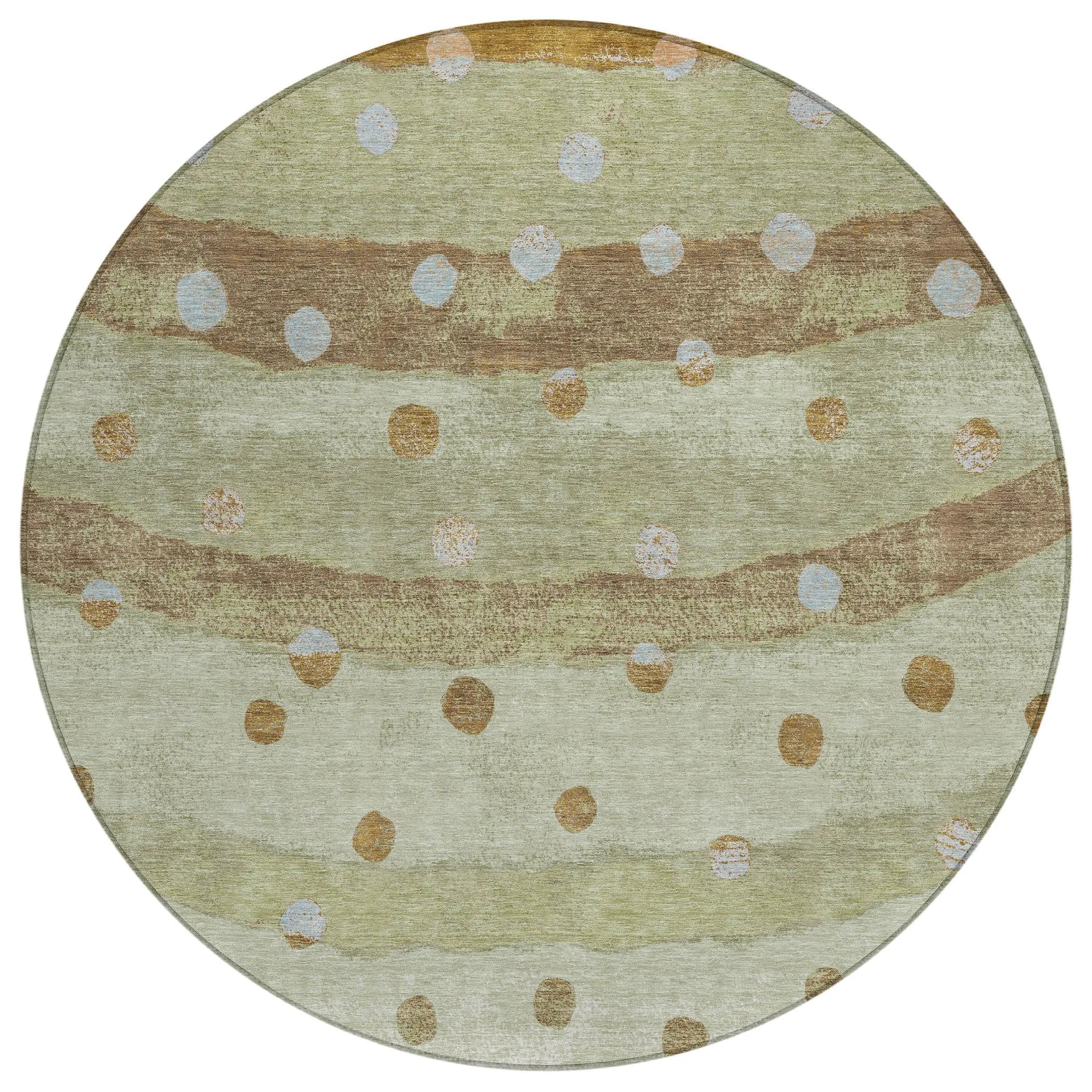 8' Sage And Green Round Striped Washable Indoor Outdoor Area Rug Homeroots Outdoor
