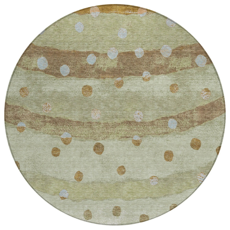 8' Sage And Green Round Striped Washable Indoor Outdoor Area Rug Homeroots Outdoor