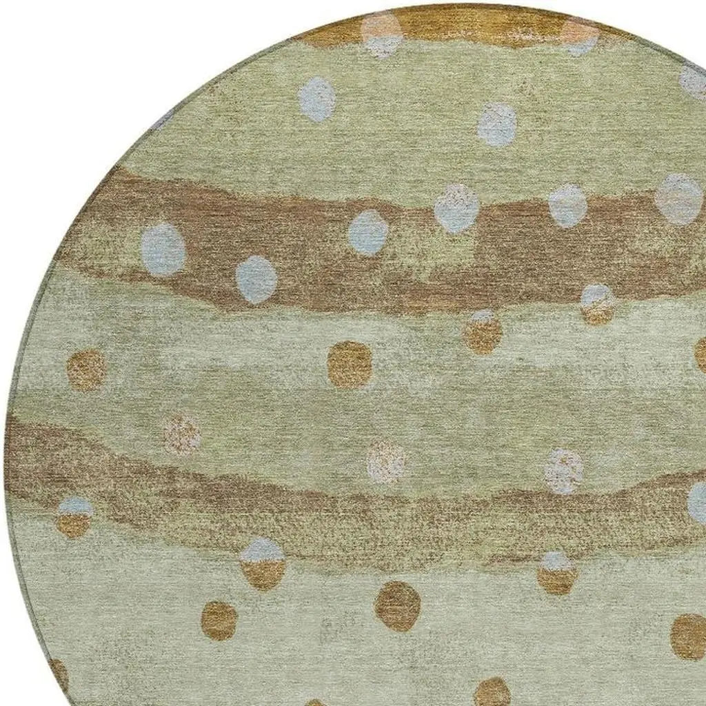 8' Sage And Green Round Striped Washable Indoor Outdoor Area Rug Homeroots Outdoor