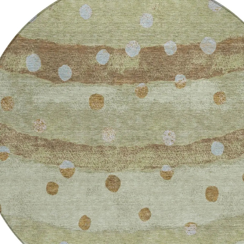 8' Sage And Green Round Striped Washable Indoor Outdoor Area Rug Homeroots Outdoor