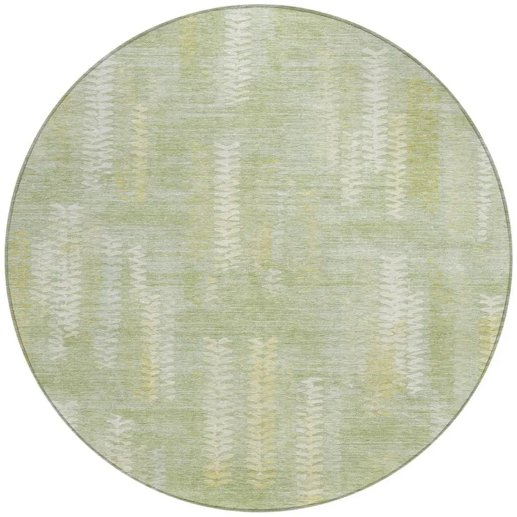 8' Sage And Green Round Striped Washable Indoor Outdoor Area Rug Homeroots Outdoor