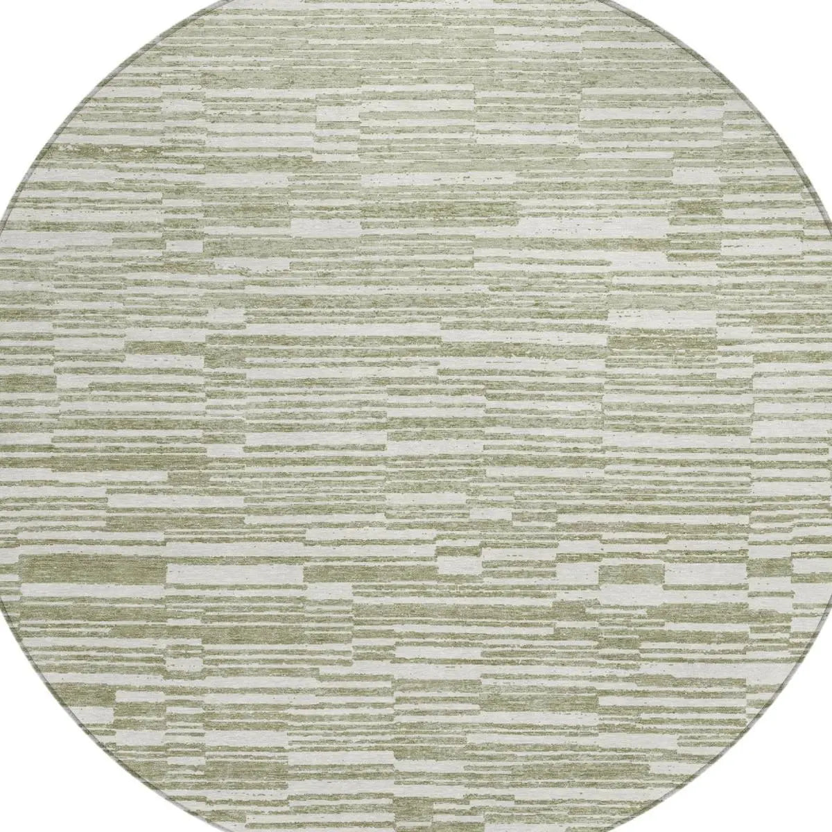 8' Sage And Green Round Striped Washable Indoor Outdoor Area Rug Homeroots Outdoor