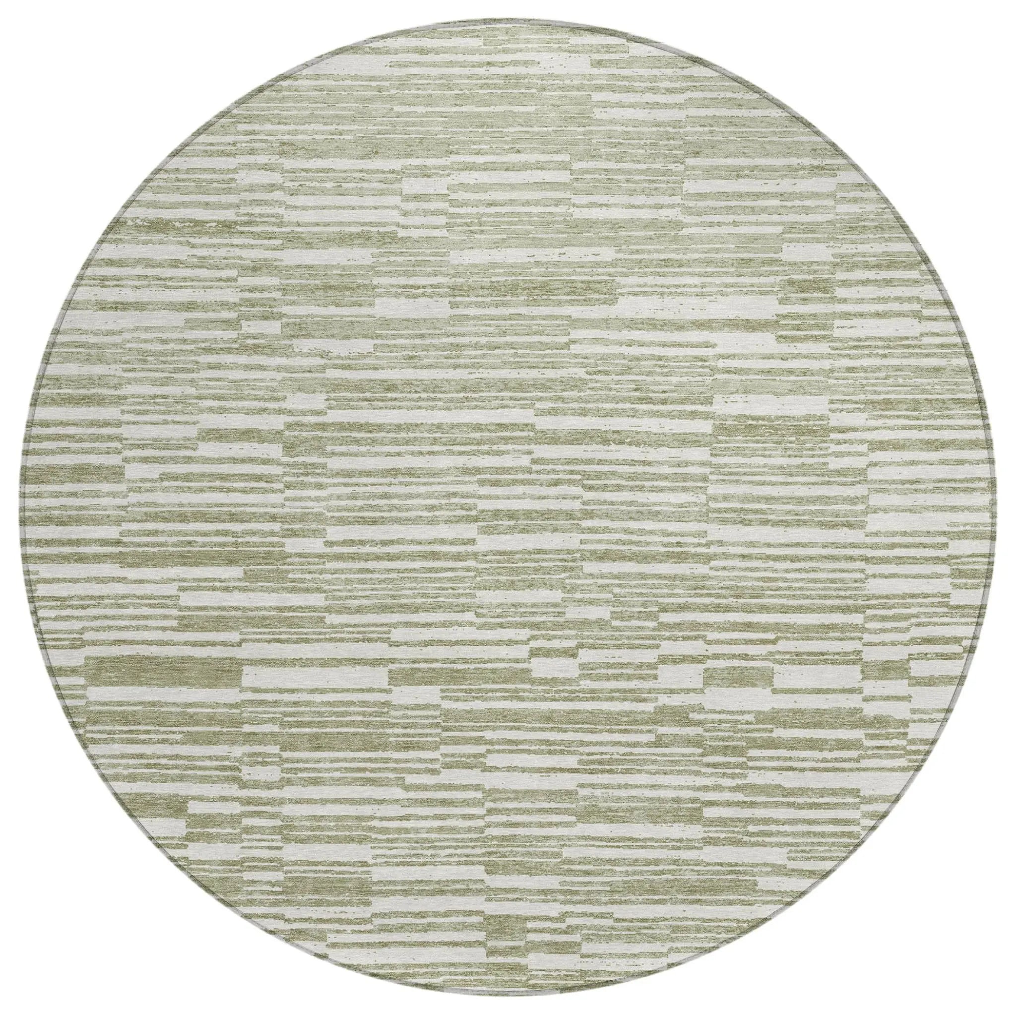 8' Sage And Green Round Striped Washable Indoor Outdoor Area Rug Homeroots Outdoor