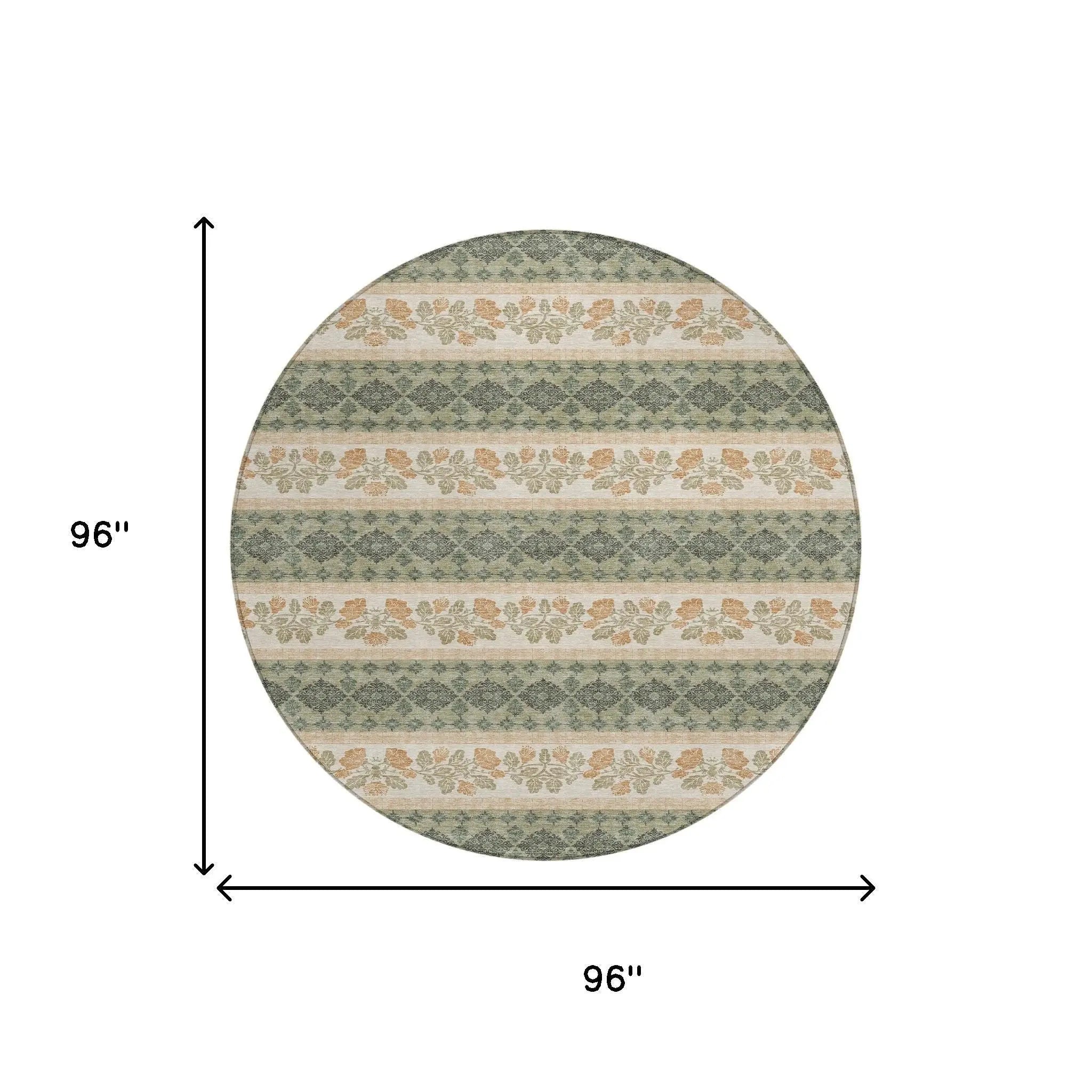 8' Sage And Ivory Round Striped Washable Indoor Outdoor Area Rug Homeroots Outdoor
