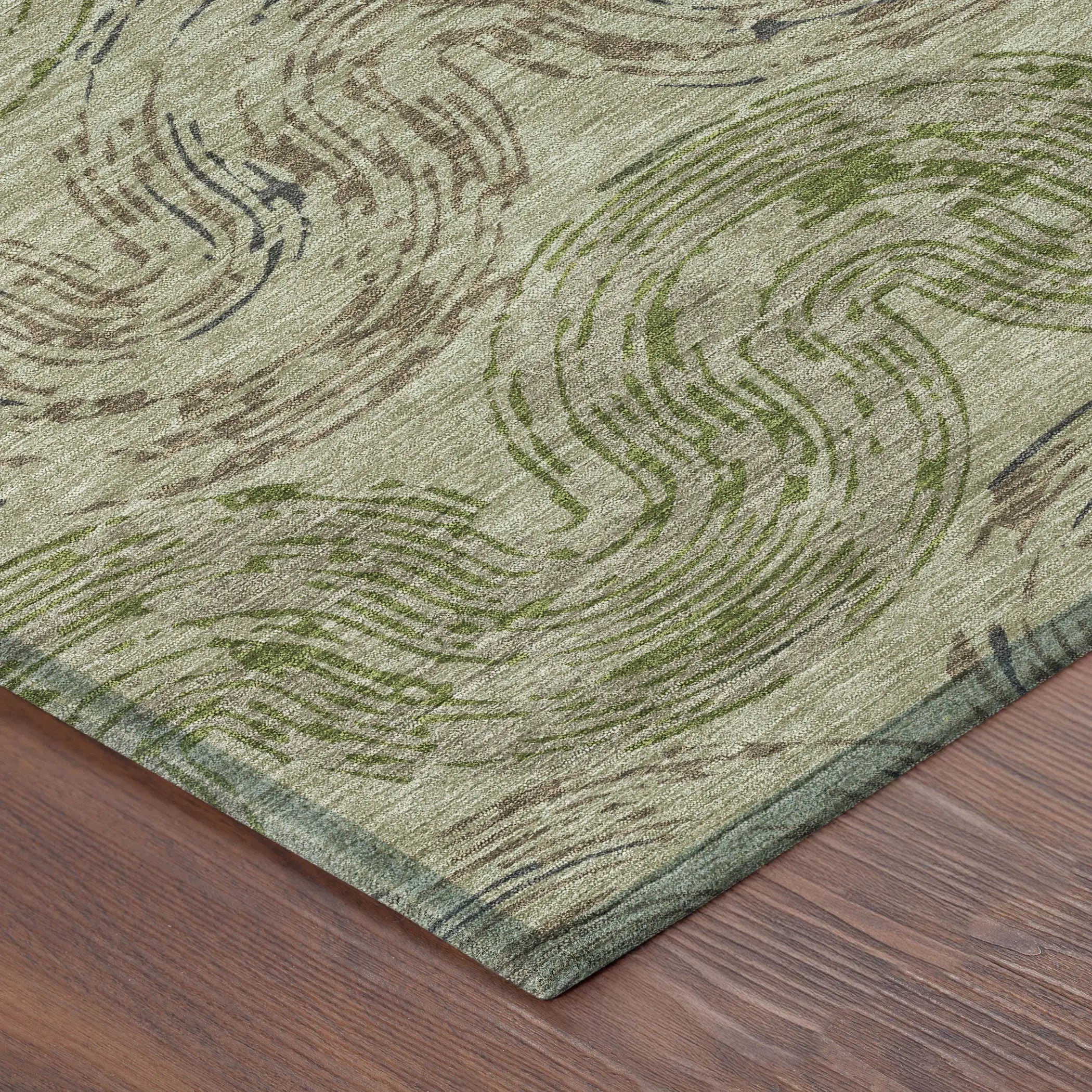 8' Sage And Olive Green Round Abstract Washable Indoor Outdoor Area Rug Homeroots Outdoor