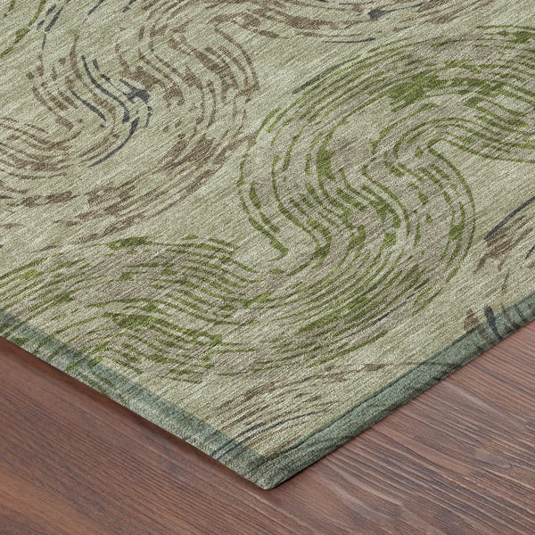 8' Sage And Olive Green Round Abstract Washable Indoor Outdoor Area Rug Homeroots Outdoor