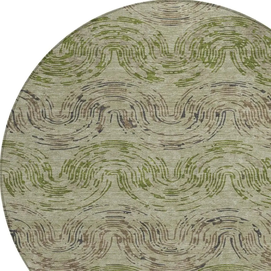 8' Sage And Olive Green Round Abstract Washable Indoor Outdoor Area Rug Homeroots Outdoor