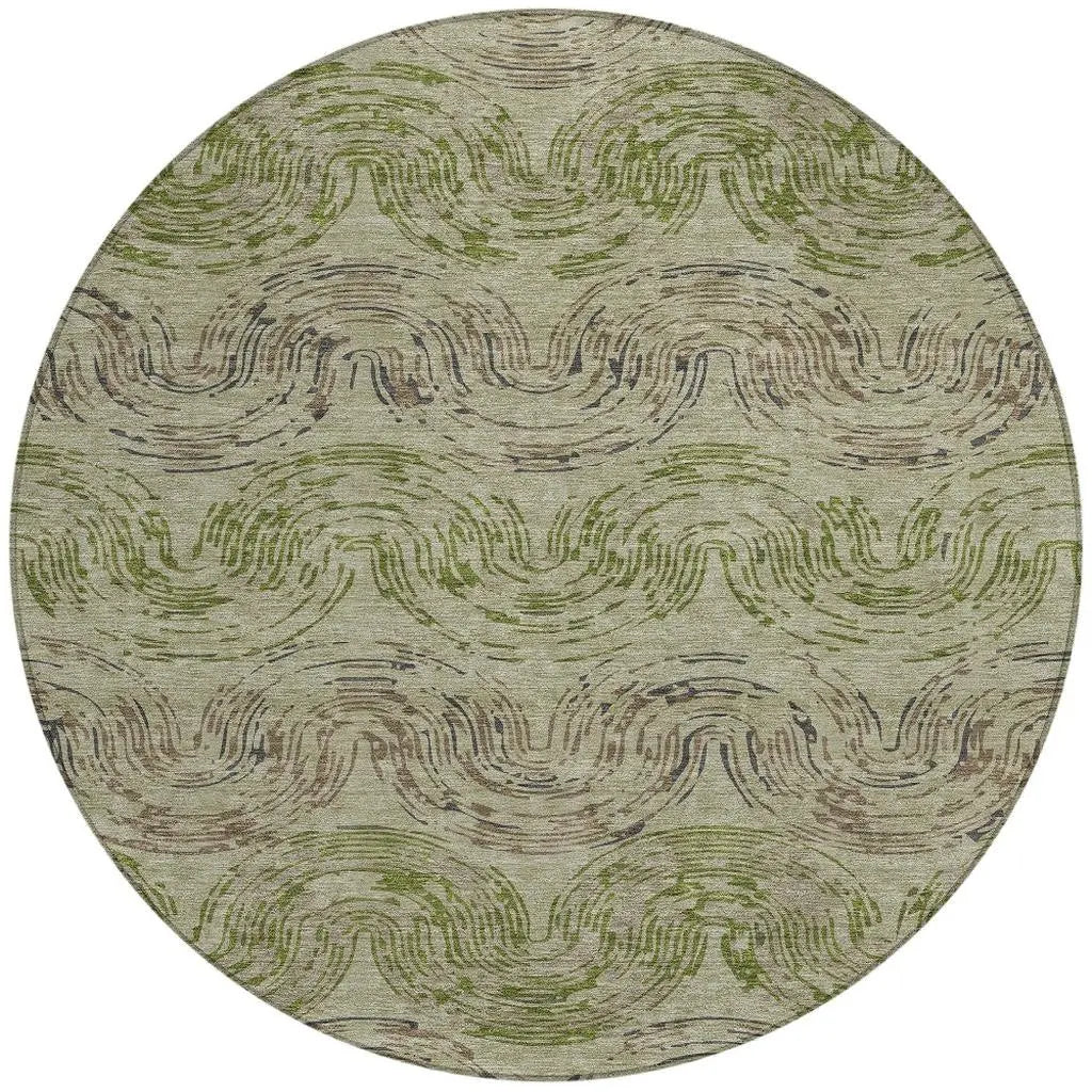8' Sage And Olive Green Round Abstract Washable Indoor Outdoor Area Rug Homeroots Outdoor