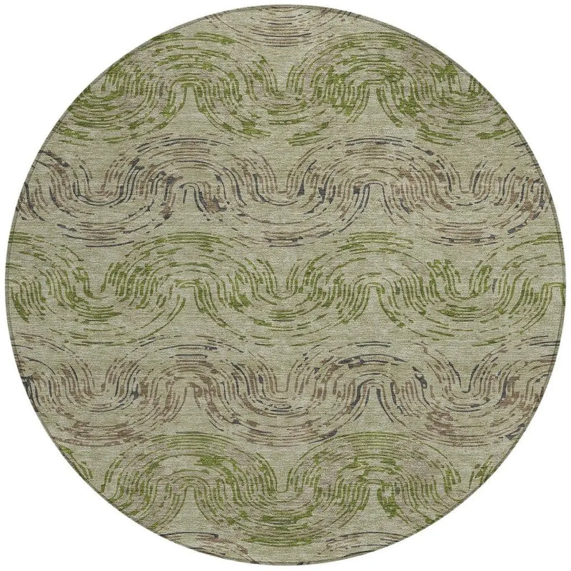 8' Sage And Olive Green Round Abstract Washable Indoor Outdoor Area Rug Homeroots Outdoor